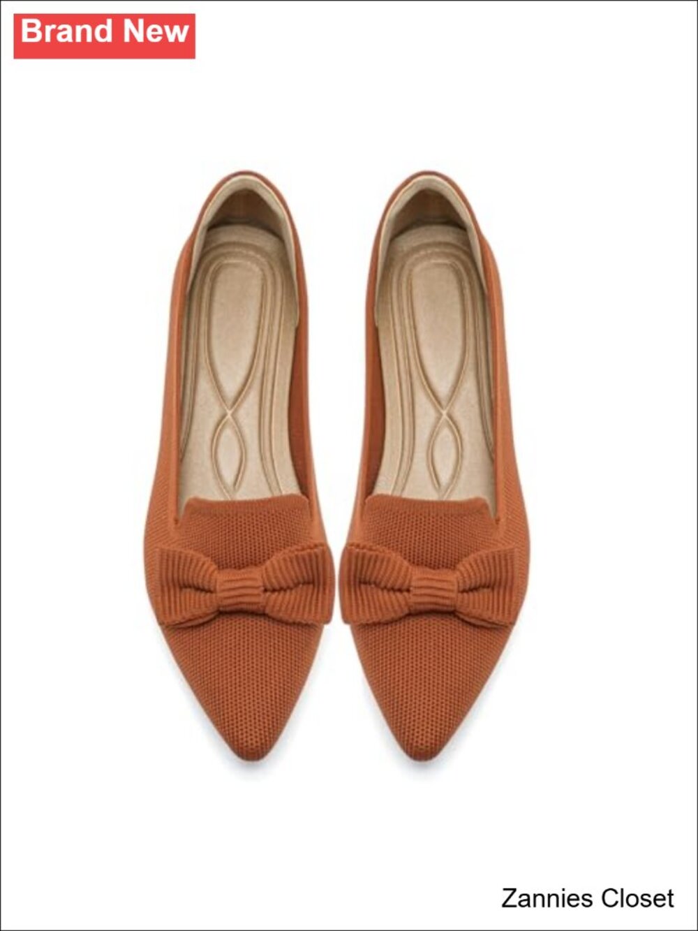✨ Pointed Toe Ballet Flats Knit Bow Breathable Mesh Cushioned Work Office
